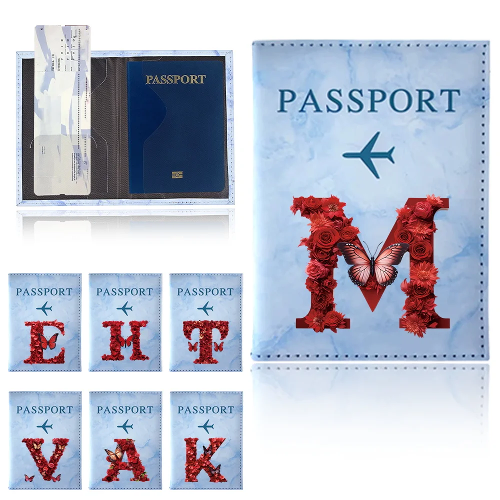 Vintage Travel Passport Cover 1PCS RFID Fashion PU Leather Passport Holder Case Red Rose Series Travel Document Credit Id Card