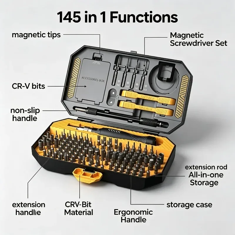 145 in 1 Precision Magnetic Screwdriver Set Hex Phillips Screw Driver CR-V Bit for Tablet Laptop Mobile Phone Repair Tool