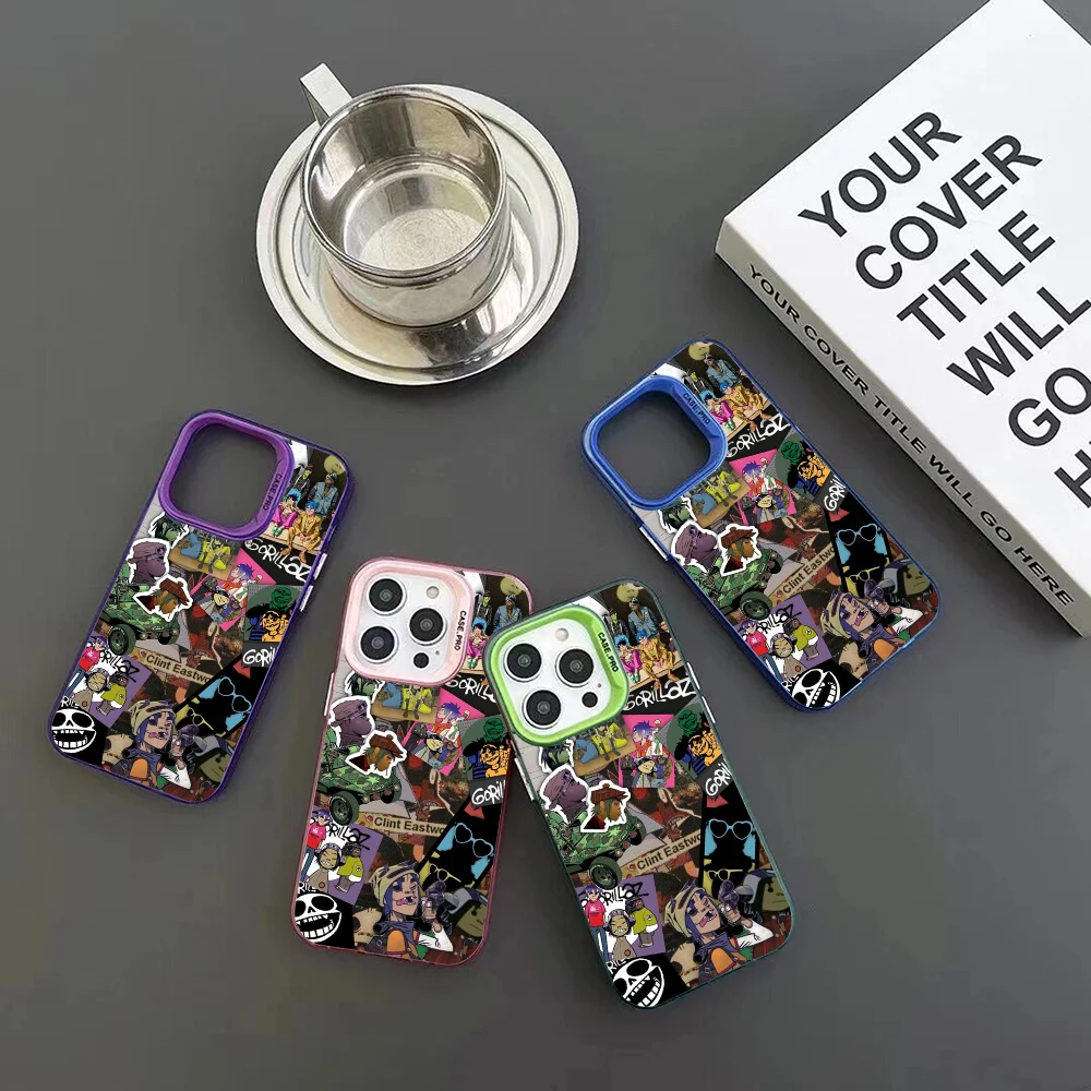 G-Gorillaz Rock Band Cartoon Phone Case IMD Color Silver Shell For IPhone 16 15 14 13 12 Pro Max Plus