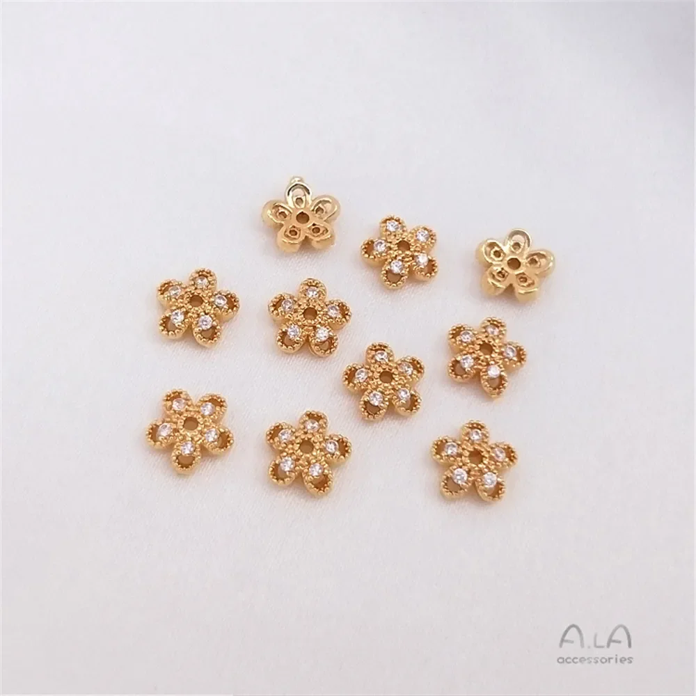 

14K Gold Plated Inlaid zircon flower bracket Snowflake bracket handmade DIY bracelet hand bead bracket cap accessories