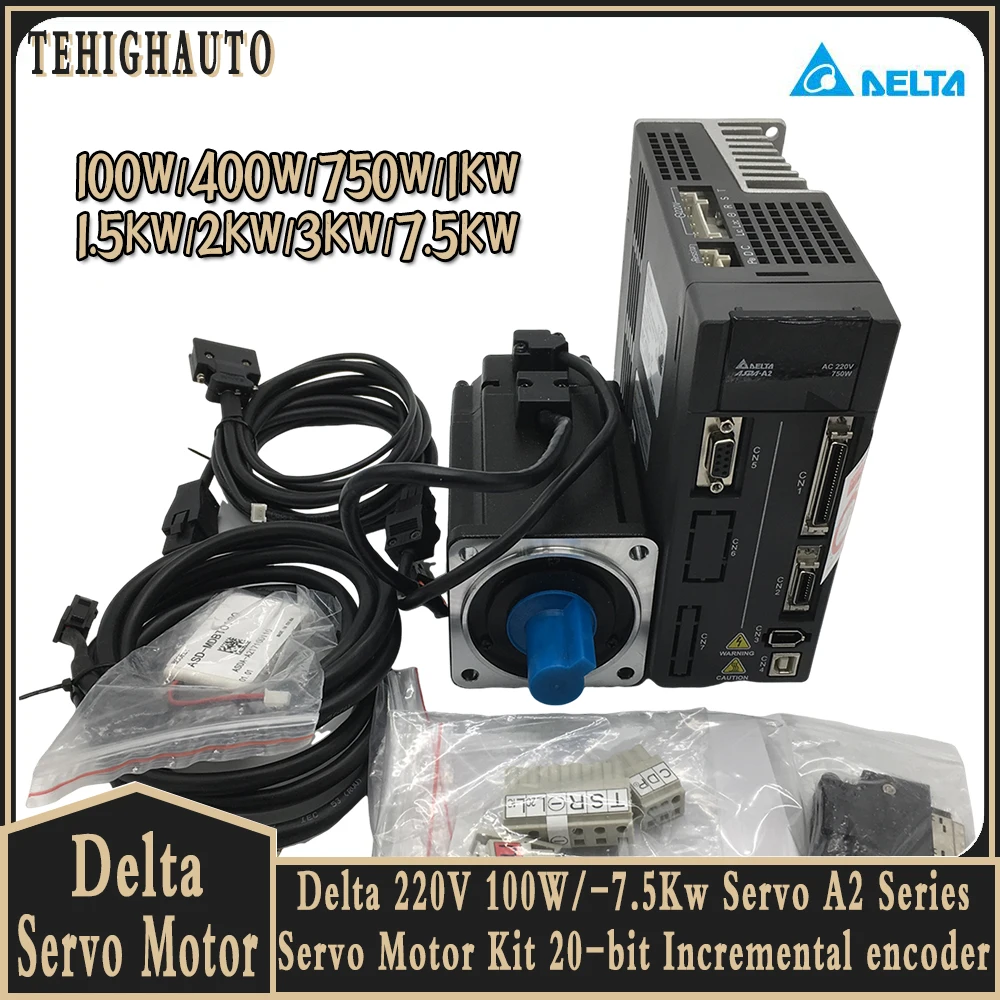 

DELTA AC Servo Motor Kit 100W-7.5KW A2 Series 20-bit Incremental encoder,220V 40/60/80/100/130/180mm CANopen,RS-485,EtherCAT