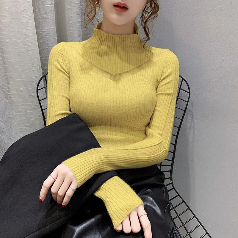 Women Clothing Fashion Elegant Half Turtleneck Pullover Autumn Winter Simplicity Cozy Sweater Lady Solid Casual Soft Comfort Top