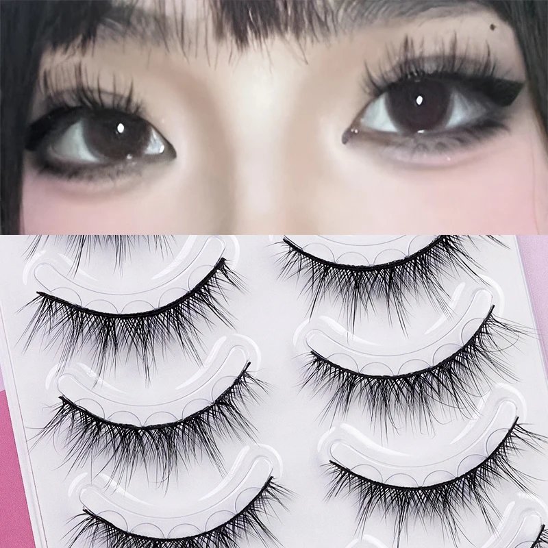 5 أزواج من الرموش الصناعية ذات الشريط الكامل الخالية من الغراء، شريط صلب على طراز المانجا الكثيفة قابل لإعادة الاستخدام #3