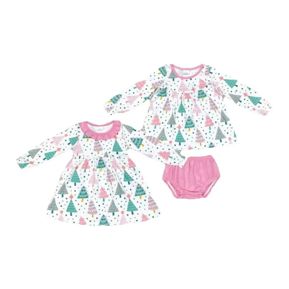 

Baby kids clothing Sibling summer girls Baby Girls Christmas Colorful Trees Sibling Bummie Sets Dresses