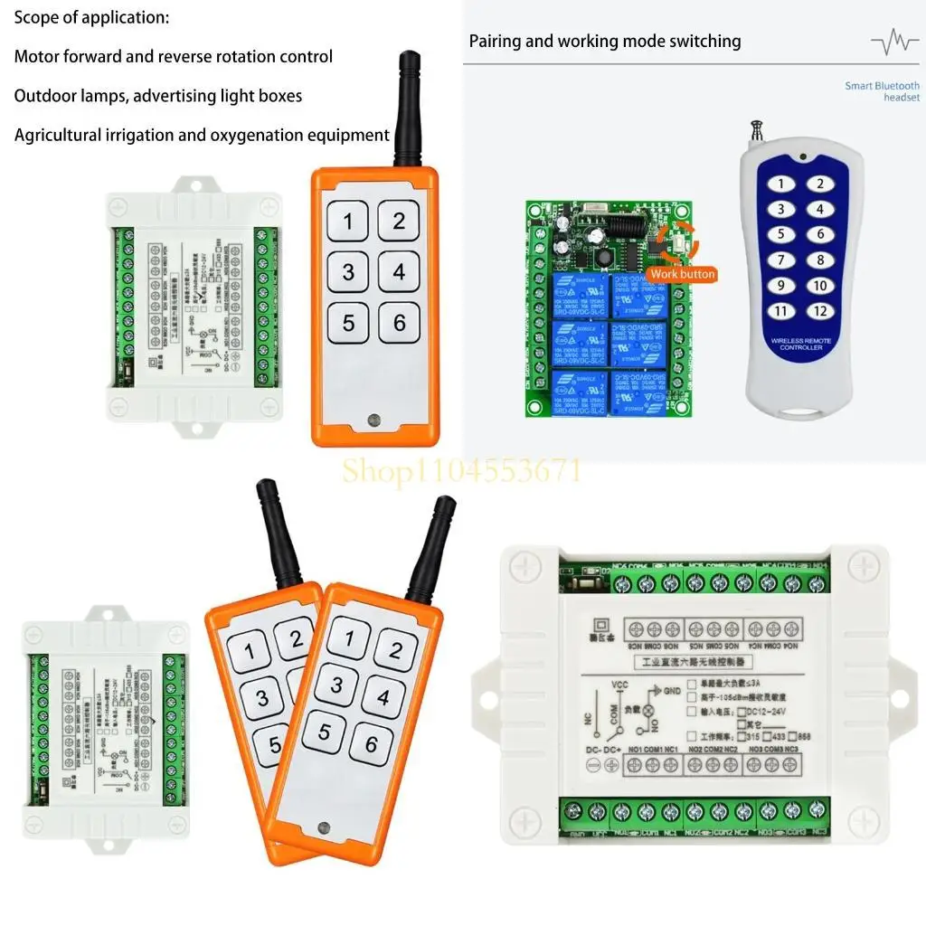

Best Seller DC 12V 6CH Universal Remote Relay Module Wireless Light Switch Receiver Control 315/433MHz with 6 Button RF Transmit