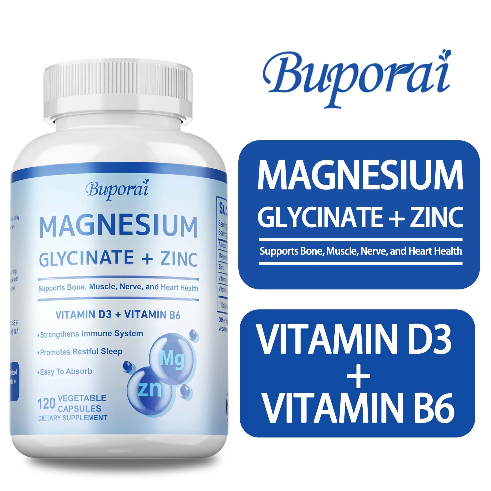 

Magnesium Glycinate + Zinc Supplement - Absorption, Improve Sleep Quality, Promotes Bone, Joint & Brain Health, Boost Immunity