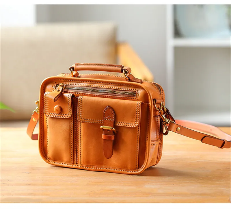 Modische Vintage-Handtasche aus natürlichem Echtleder für Damen, kleine Multi-Taschen-Organizer-Handtasche, Designer-Luxus-Schultertasche aus echtem Rindsleder – Detail 7
