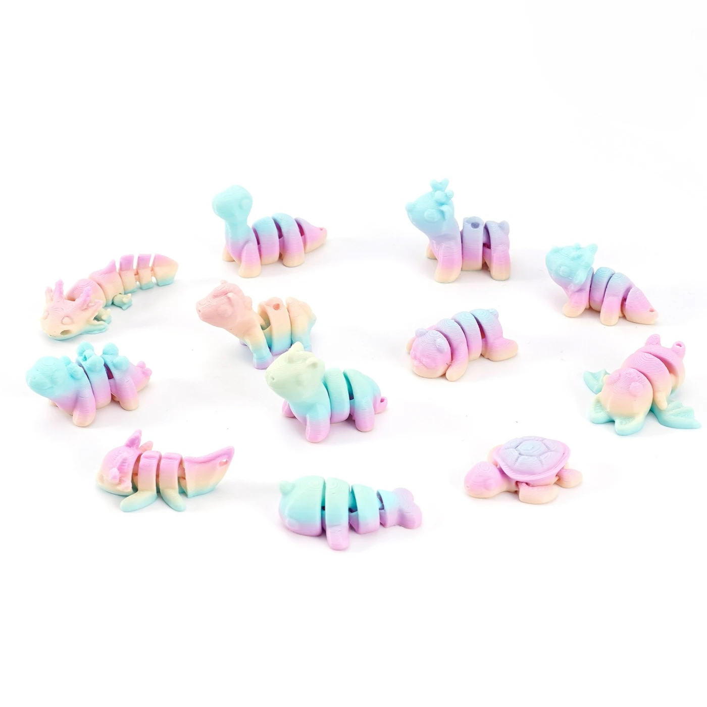12PCs/set 3D Printed Animal Model Toys Desktop Ornament Cute Mini Colorful Dinosaur Bat Figurines Animal Toys Christmas Gift