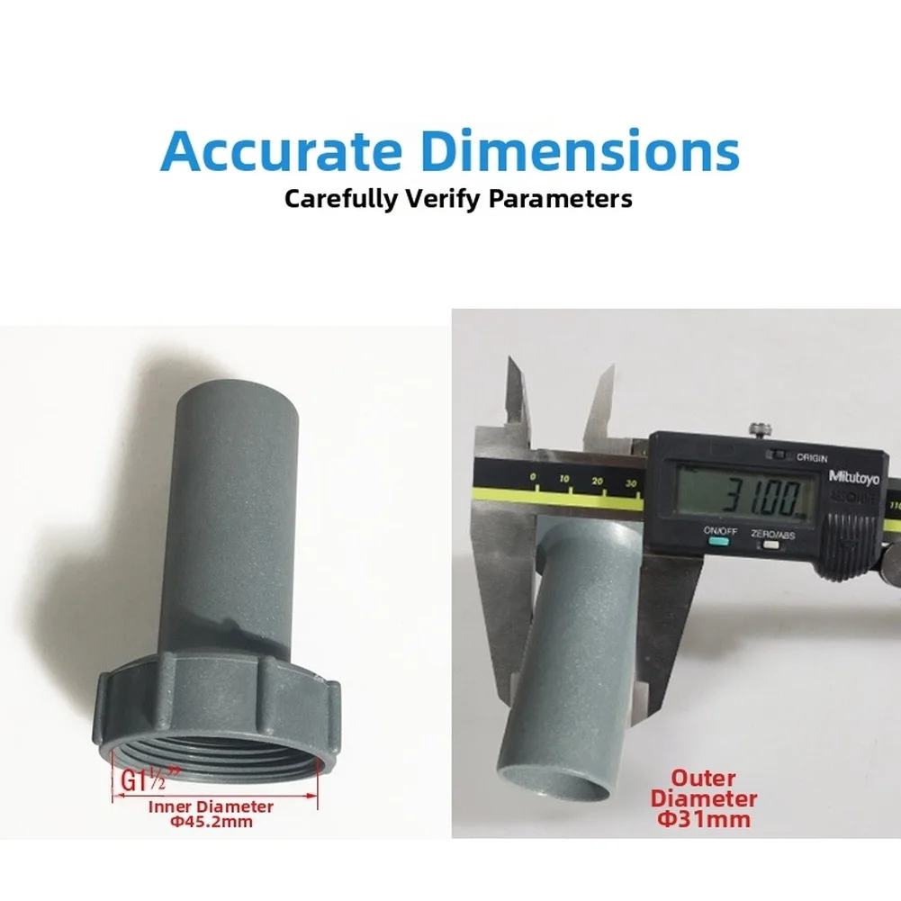 For Sink Drain Fitting Adapter Connects 45mm Threaded Pipes to 31mm Straight Pipes G1 1/2 Inch Inner Diameter PP Material