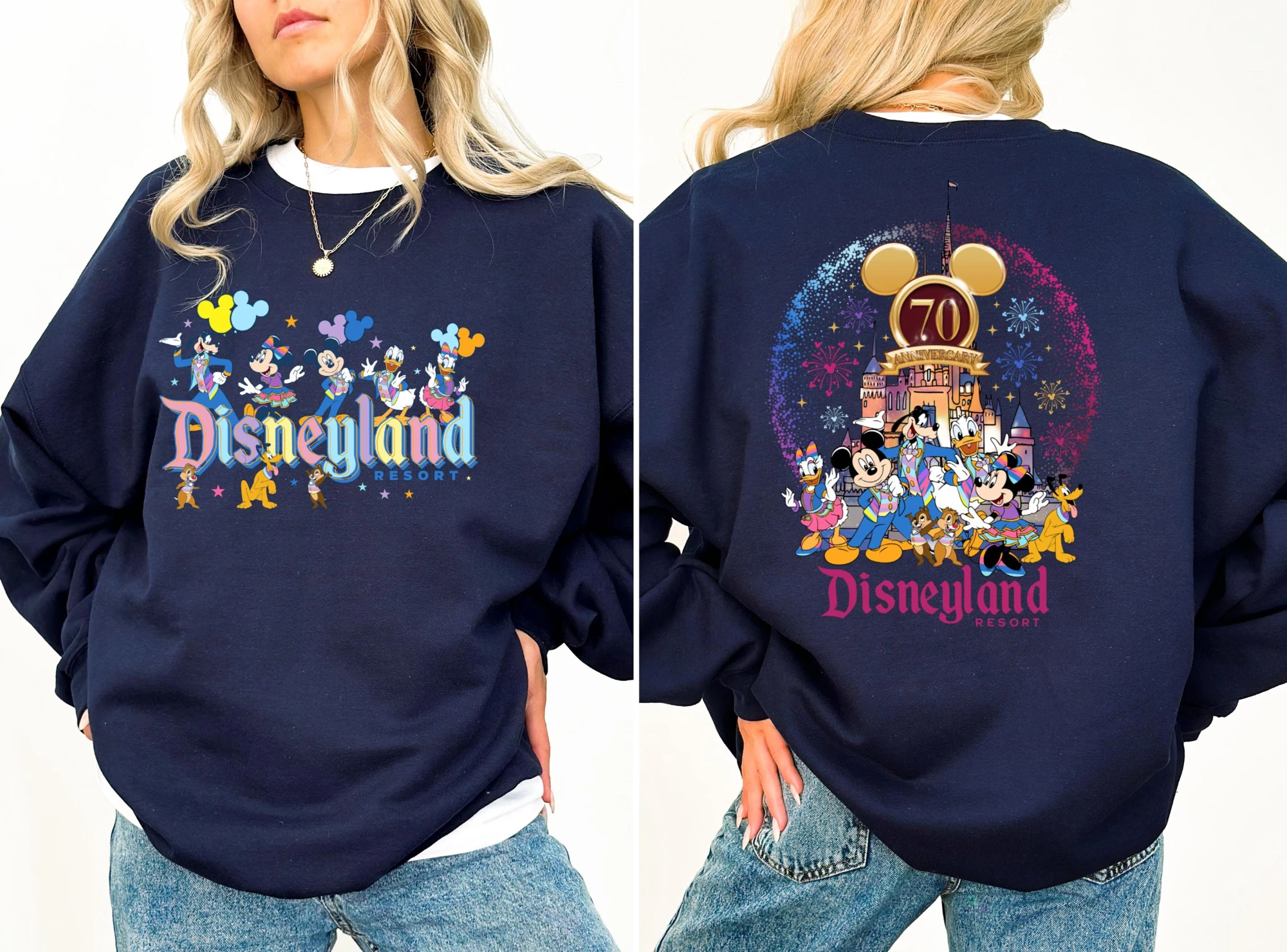 سترة ديزني الجديدة لمنتجع ديزني ميكي فريندز ديزني لاند الذكرى السبعين للزوجين مقاس كبير سويت شيرت فضفاض #4