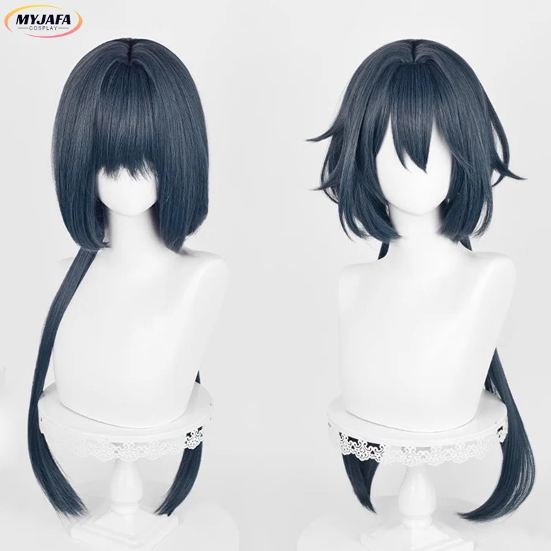 Yunli Cosplay Wig Game HSR Yunli Long Gray Blue With Double Pigtail Heat Resistant Synthetic Hair Halloween Party Wigs + Wig Cap