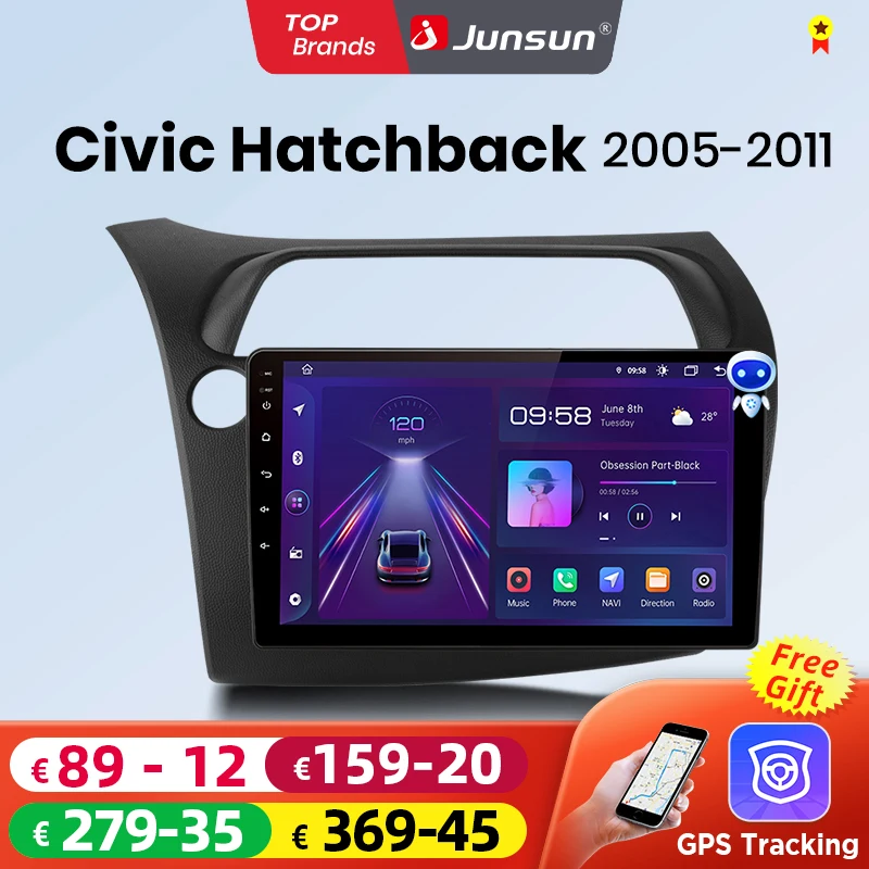 Junsun Wireless CarPlay Android Auto Car Radio For Honda Civic Hatchback 2005-2011 GPS Multimedia 2 din
