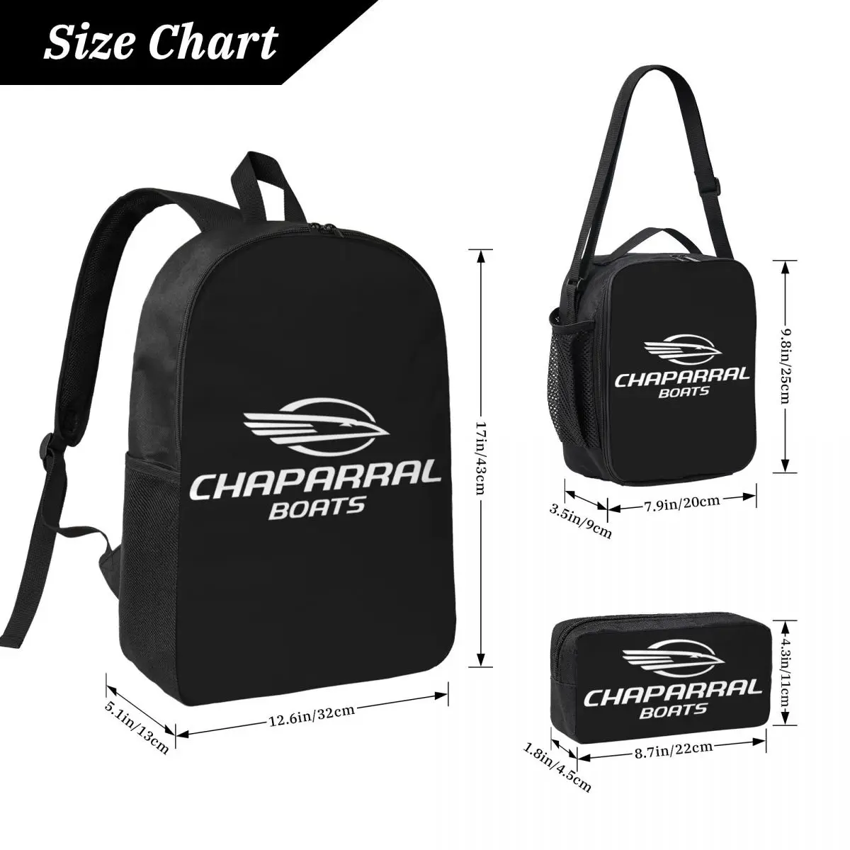 

Chaparral Boats Logo POCKET SIDE Backpack BookBag School Bag Computer Shoulder Bags 3ps Insulated Lunch Bag Pencil Case