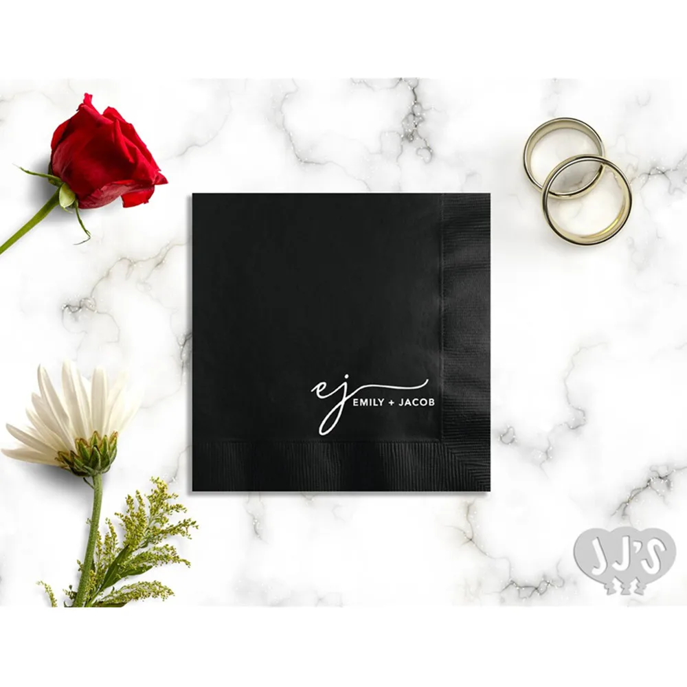 

50PCS Chic Elegance: Custom Printed Wedding Cocktail Napkins - Elevate Your Soirées with Sophisticated and Minimalistic DesignsC