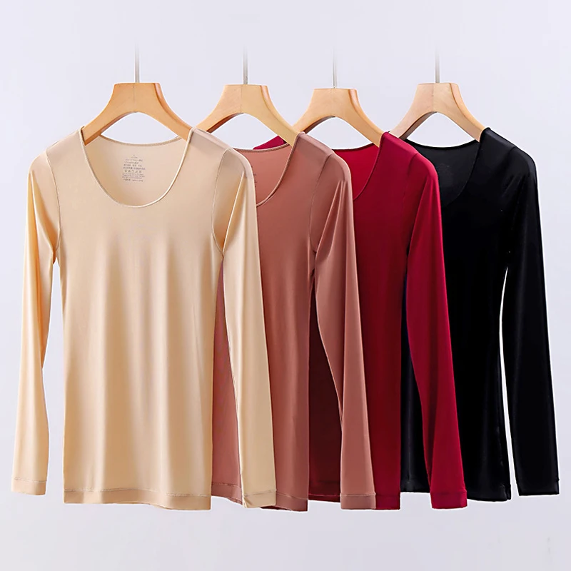 ملابس داخلية حرارية رفيعة للغاية بدون خياطة سترة دافئة عالية المرونة بقصة ضيقة ملابس نوم غير رسمية بأكمام طويلة وخفيفة الوزن