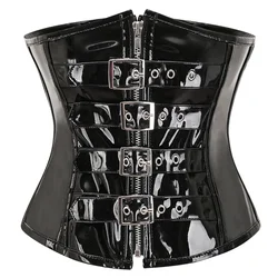 Fashion Steampunk Corset Top Gothic Womens Slimming Underbust PVC Leather Bustier Body Shaper Sexy Zipper Waist Cincher Corselet