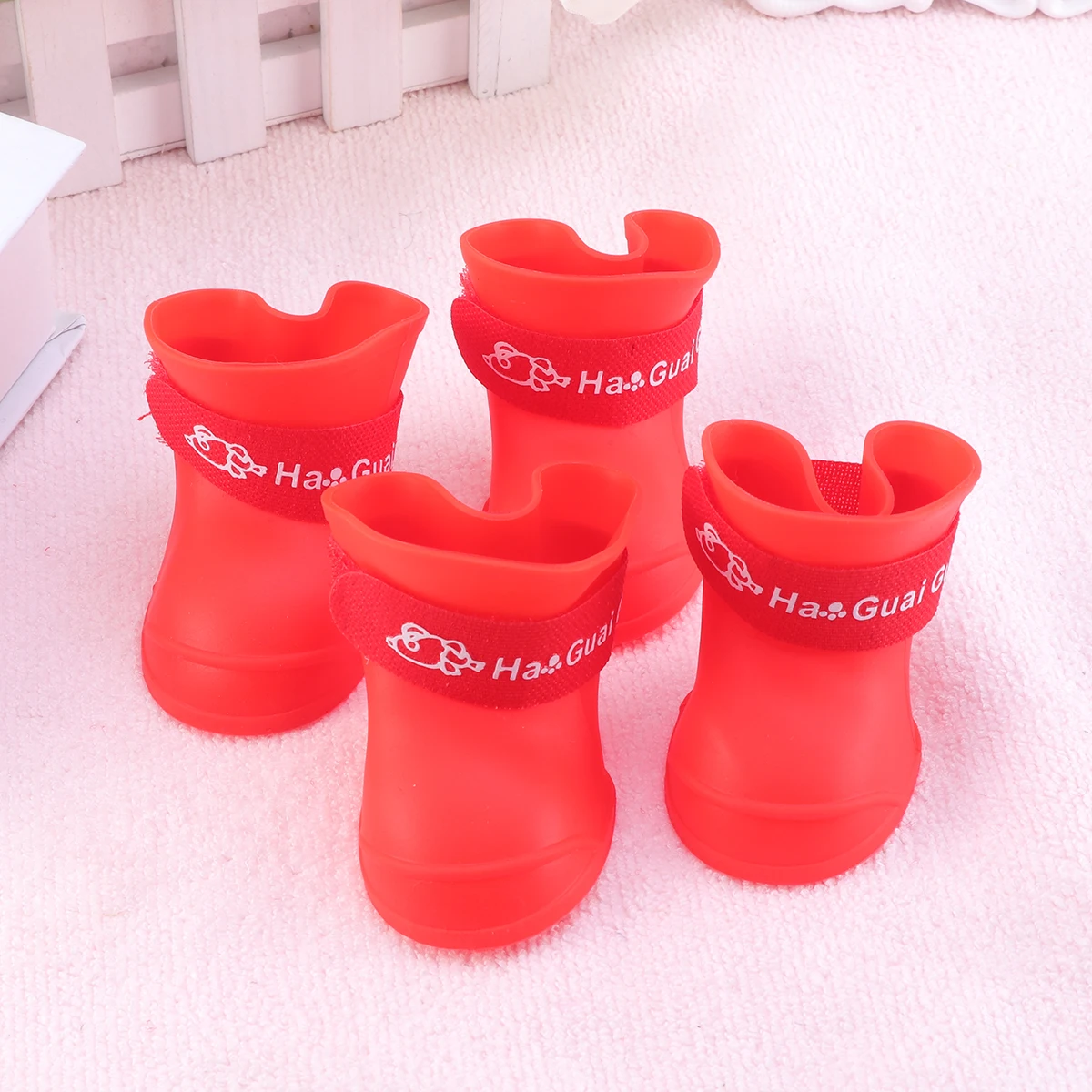 

Little Pet Dog Puppy Anti-slip Rain Snow Boots Candy Colors Rubber Waterproof Boots Shoes - Size L (Red)