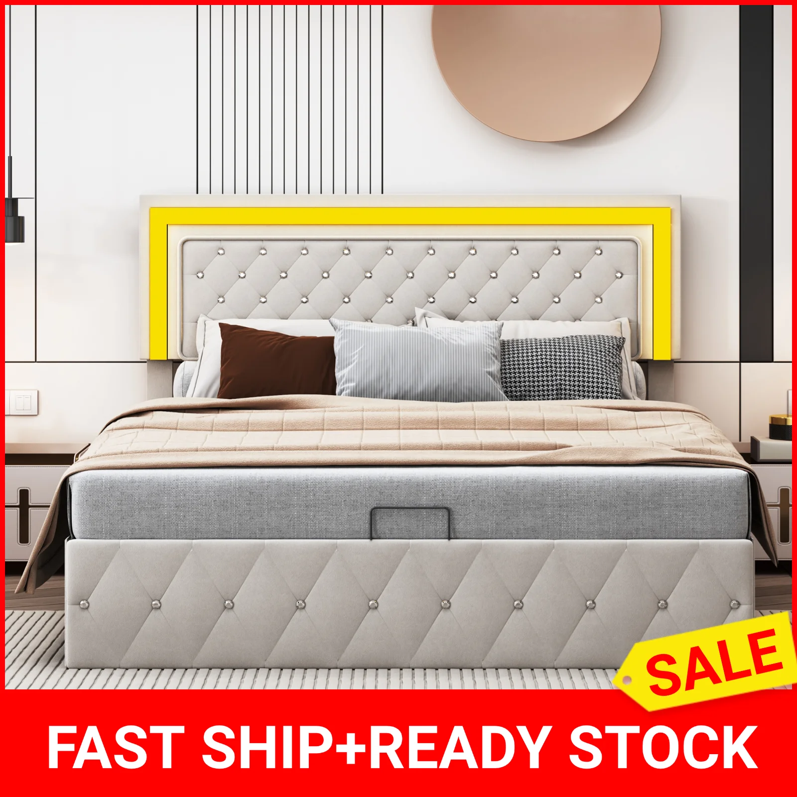 Lazyspace Elegantes Samt-Doppelbett, multifunktionale Schnallen-Druckbetten, mit Stauraum, moderne