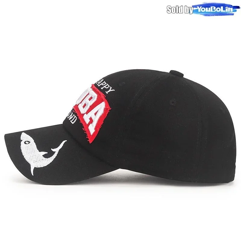Black Aruba Island Baseball Cap with Shark Embroidery – Casual & Stylish Sun Hat