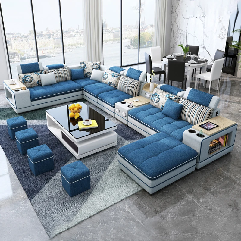 

Modern Design Microfiber Fabric Combination Sofa Modular Luxury U-Shaped Home Sofa Set Furniture