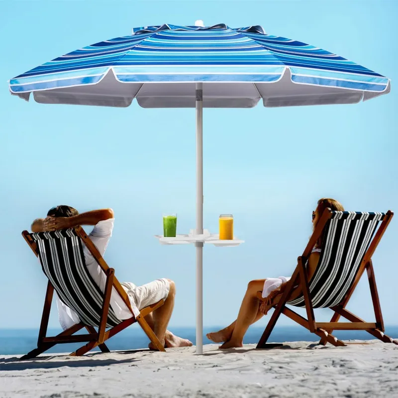 Guarda-chuva de praia resistente a ventos altos, Parasóis com âncora de areia e Tilt Sun Shelter, Sombrinha ao ar livre, Proteção UV 50 +, 7ft