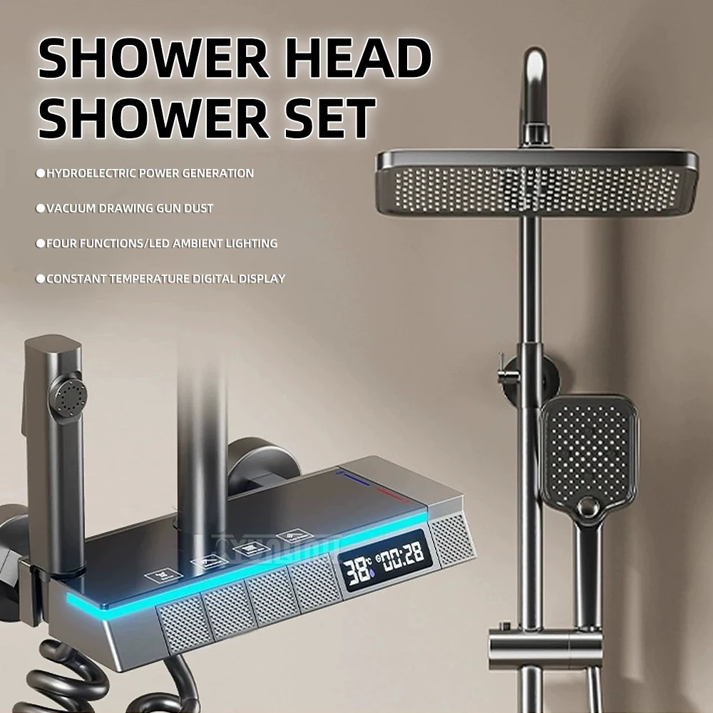 

Shower bath set 4 Gears Brass bathroom shower faucet LED digital display bathroom pressure shower