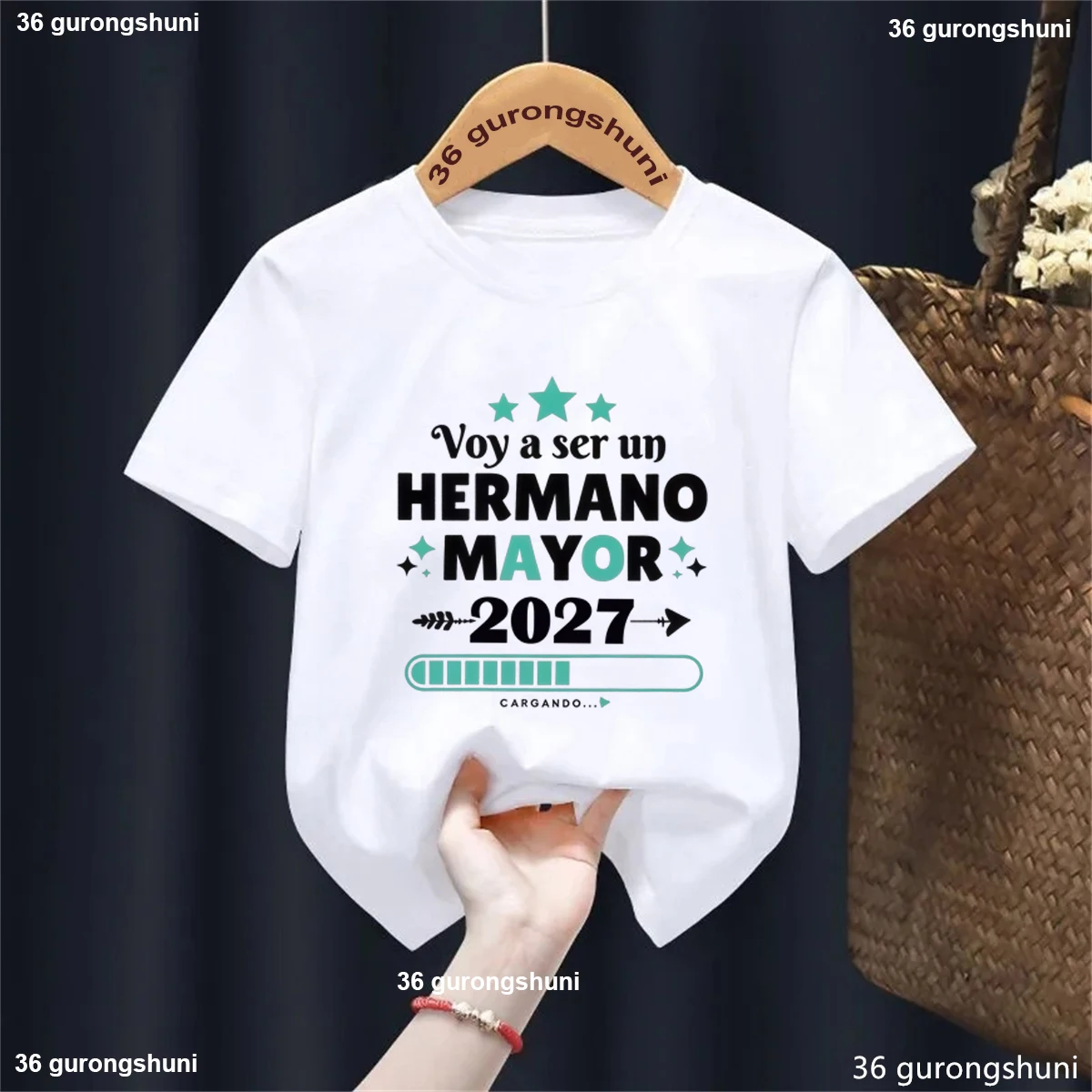 "In 2027, I'm Going to Be a Big Brother/ Sister!Spanish Letter Print Boys /Girls T-Shirt Pregnancy Announcement Tshirt kids Tee - view 4