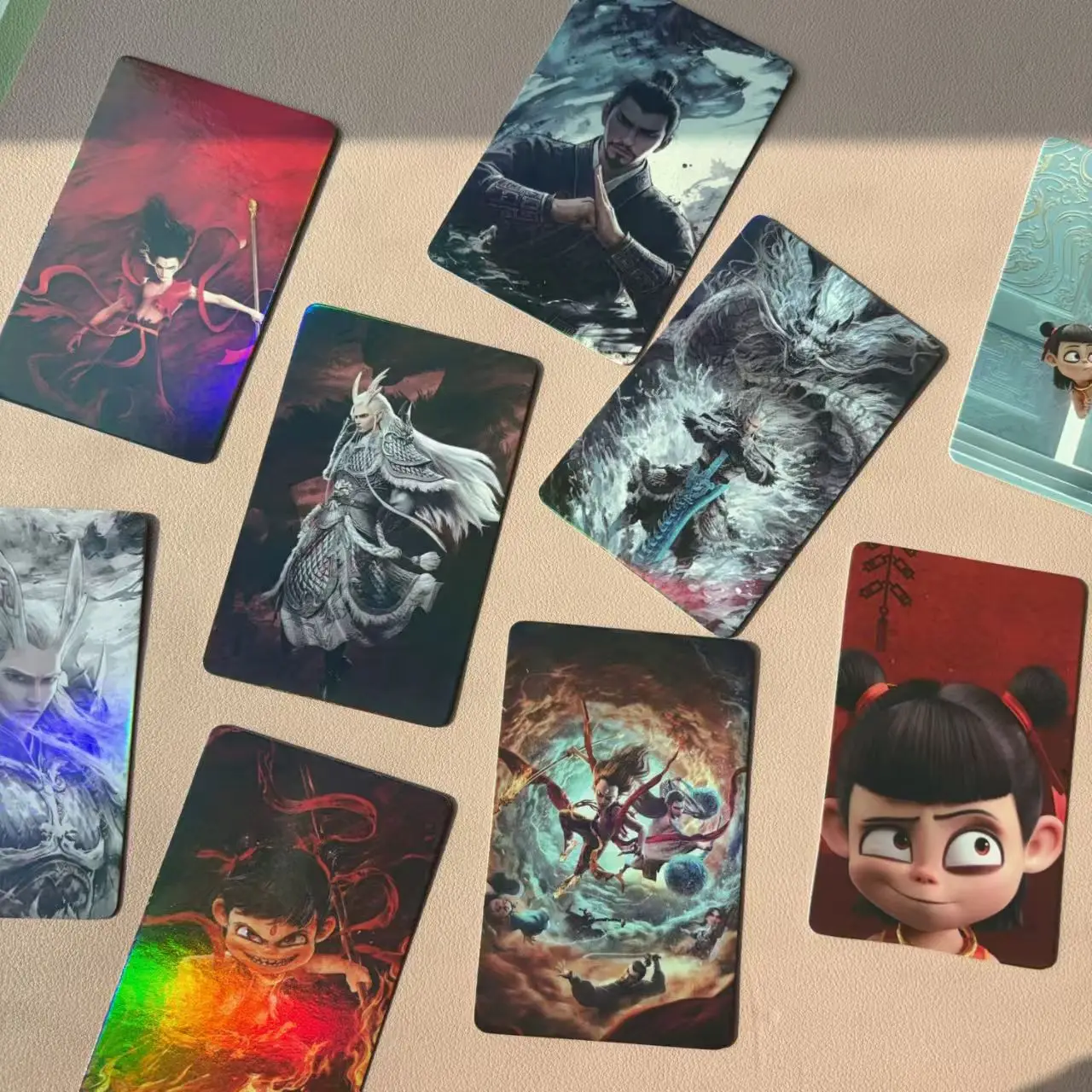 50 pçs/caixa filmes da mitologia chinesa ne zha 2 cartões laser nezha aobing dos desenhos animados cartões de impressão dupla face crianças brinquedos presente