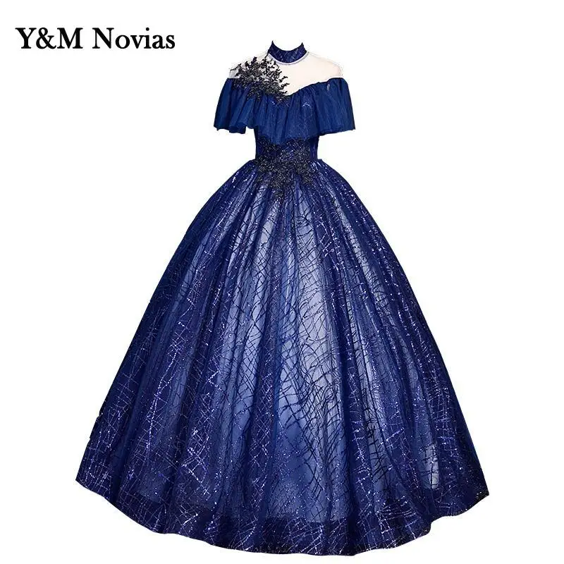 Vestido de baile de princesa de lujo, quinceañera, dulce 15, encaje brillante, cuentas de cristal, tul, cuello alto, corsé, hecho a medida, nuevo, 2022