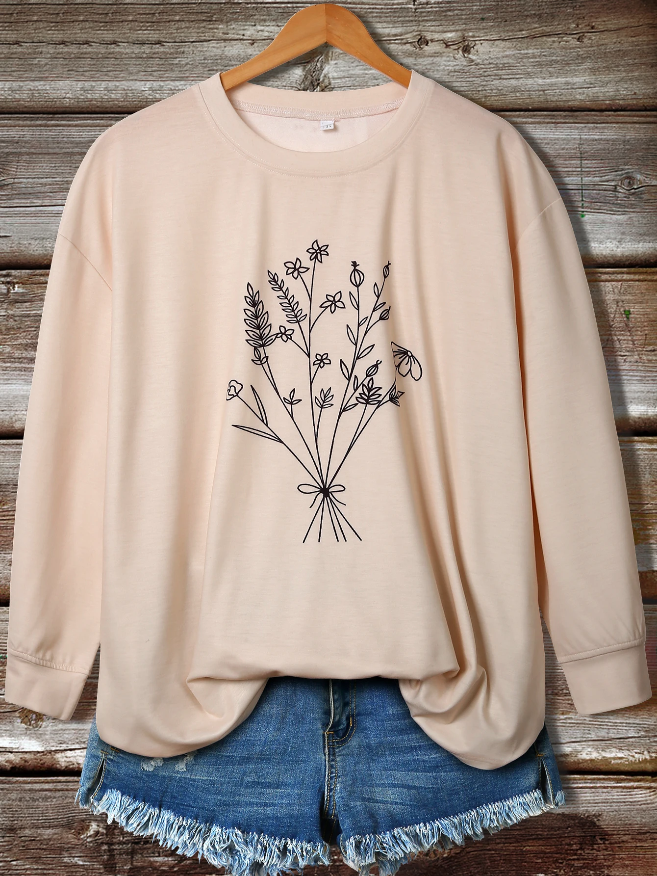 Amikast herfst en winter groot formaat dames losse trui met lange mouwen bedrukt sweatshirt met ronde hals bedrukt patroon top casual