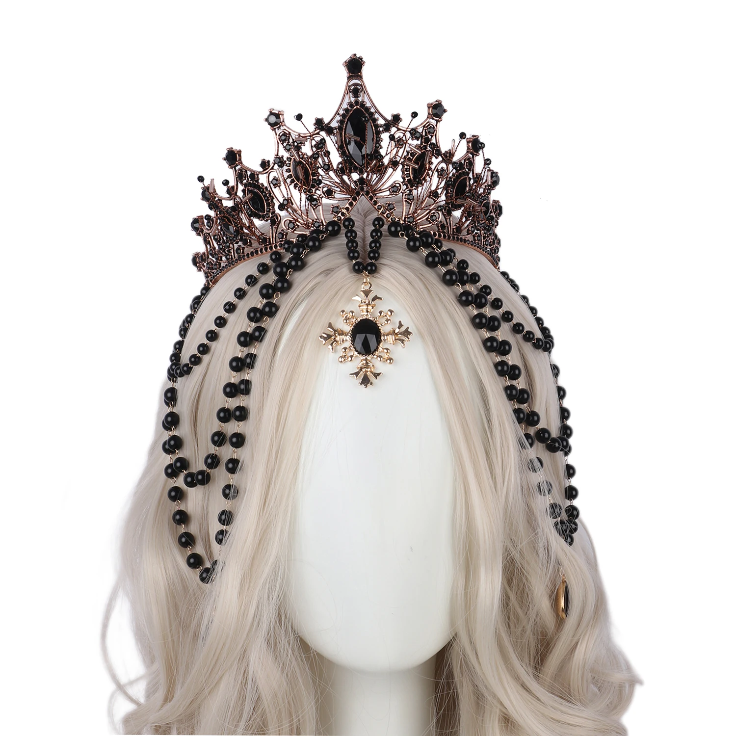 Collar de corona de Halo KC con pinchos negros, tocado para mujer y niña, diadema gótica de diosa, cadena de cuentas barrocas de la Virgen María, accesorios para el cabello