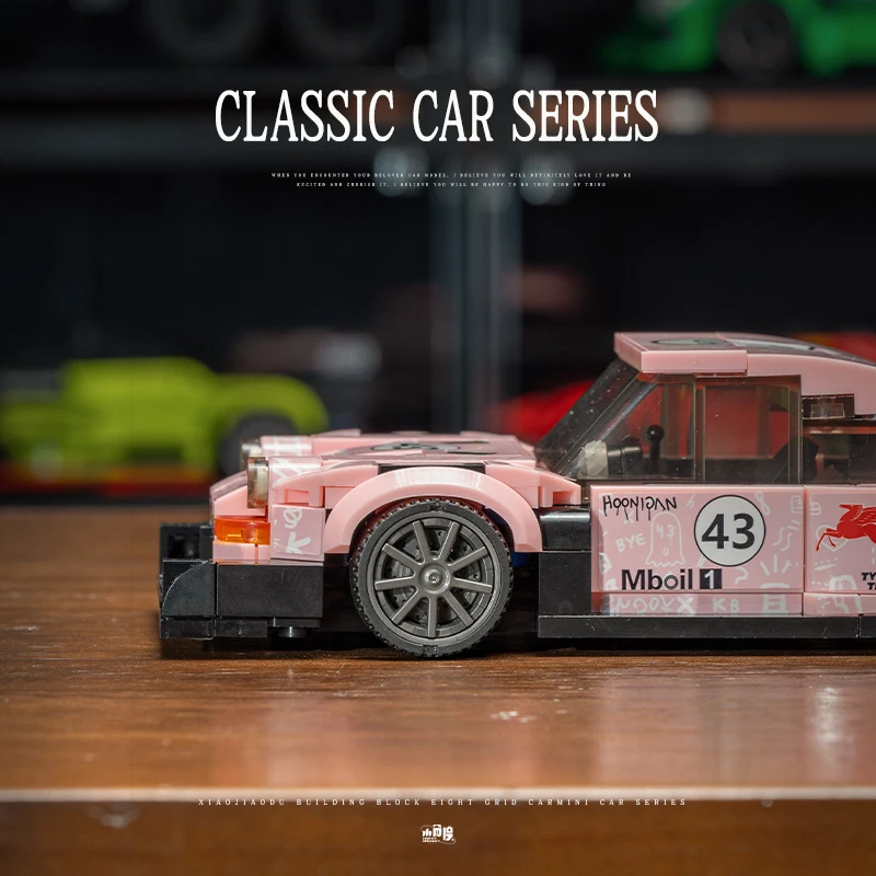 MOC Technischer Rosa Sportwagen Garagenszene Bausteine Stadt-Rennfahrzeug Montage-Bausteine Spielzeug für Kinder und Erwachsene Geschenke
