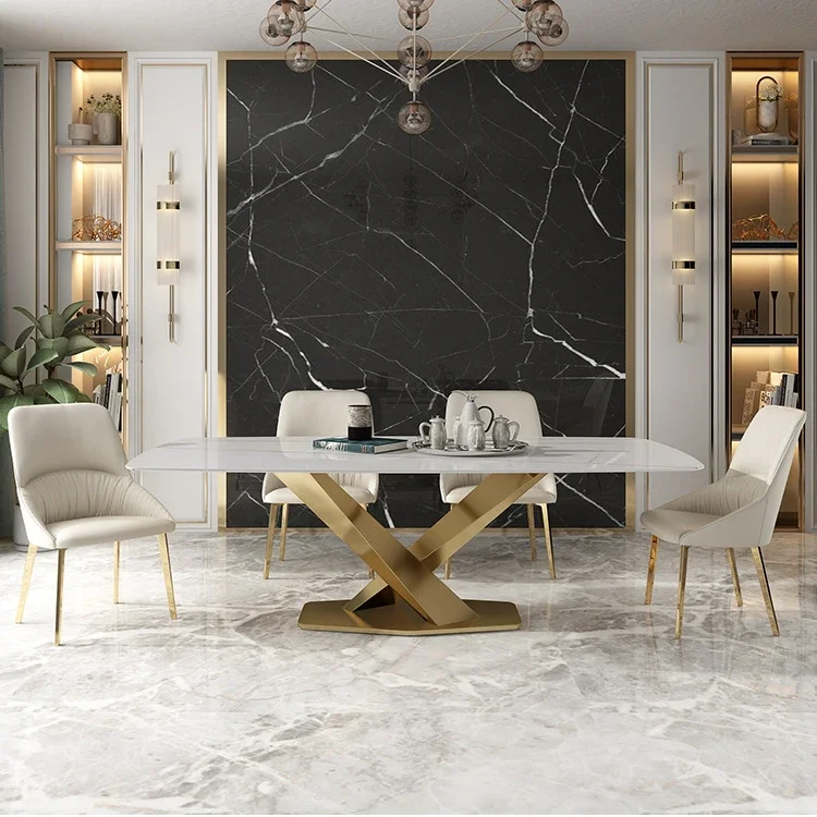 Minimalist and Luxurious Rock Plate Dining Table, Modern and Minimalist Household Size Rectangular Marble Chair Combination New