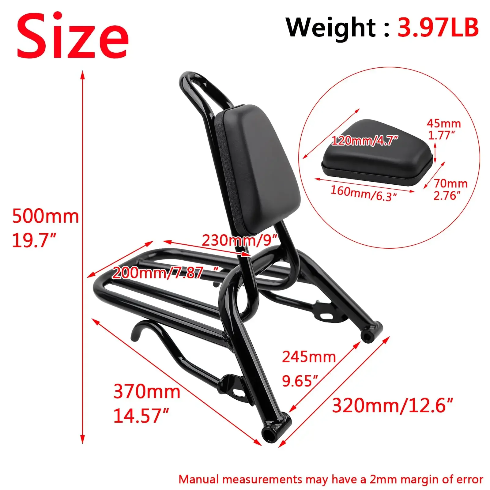 Motorcycle Rear Luggage Rack in Heavy Iron Material Come with High Rebound Sponge Backrest Compatible with Yamaha Zuma 125cc