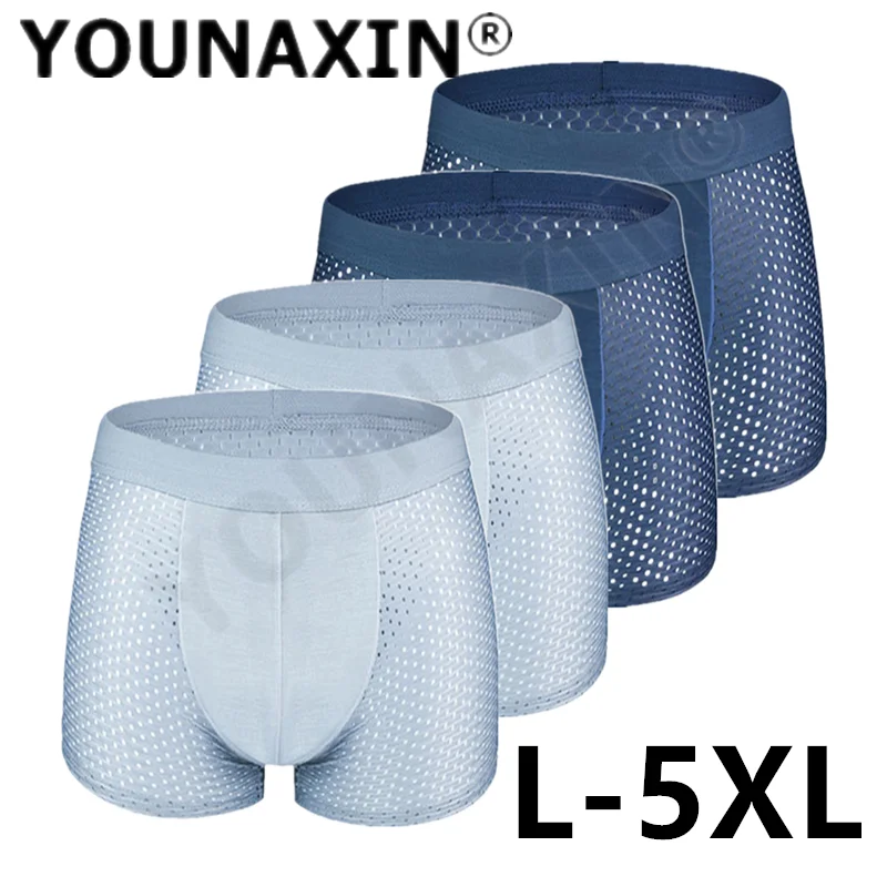 

4 Pieces Large Size Men Underwear Ice Silk Breathable Boxer Shorts Underpants Mesh Undies Big Panties Knickers L 2XL 3XL 4XL 5XL