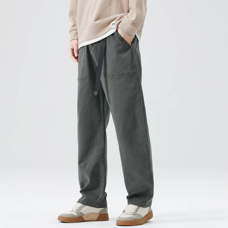 Cotton Cargo Pants Man Korean belt Casual Trousers Men Pants New Overalls Baggy Straight Trousers Men Pantalones Spring Autumn