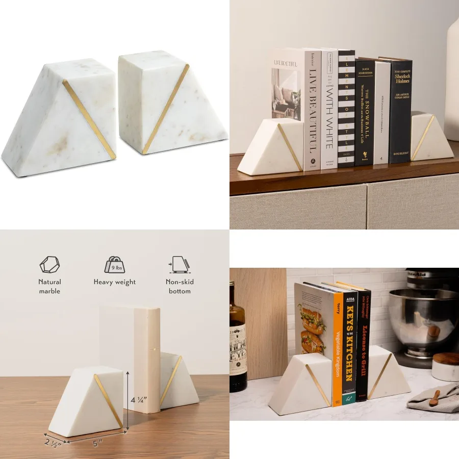 نهايات كتاب رخامية للأرفف الدفتين المزخرفة للكتب الثقيلة الفريدة من نوعها في منتصف القرن الحديثة باللونين الأبيض والذهبي مع النحاس I