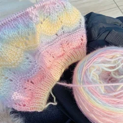 50g Gradient Cake Thread Wool Thread Gradient Multi-color Yarn Rainbow Dyed Crochet Hand Woven Scarf Thread for Hat Scarf