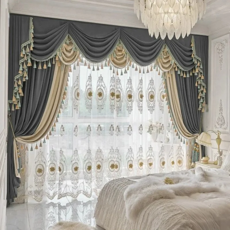 French High-end Luxury Pink Girl Curtains for Living Room Bedroom Blackout Modern Noble Gauze Window Custom Size