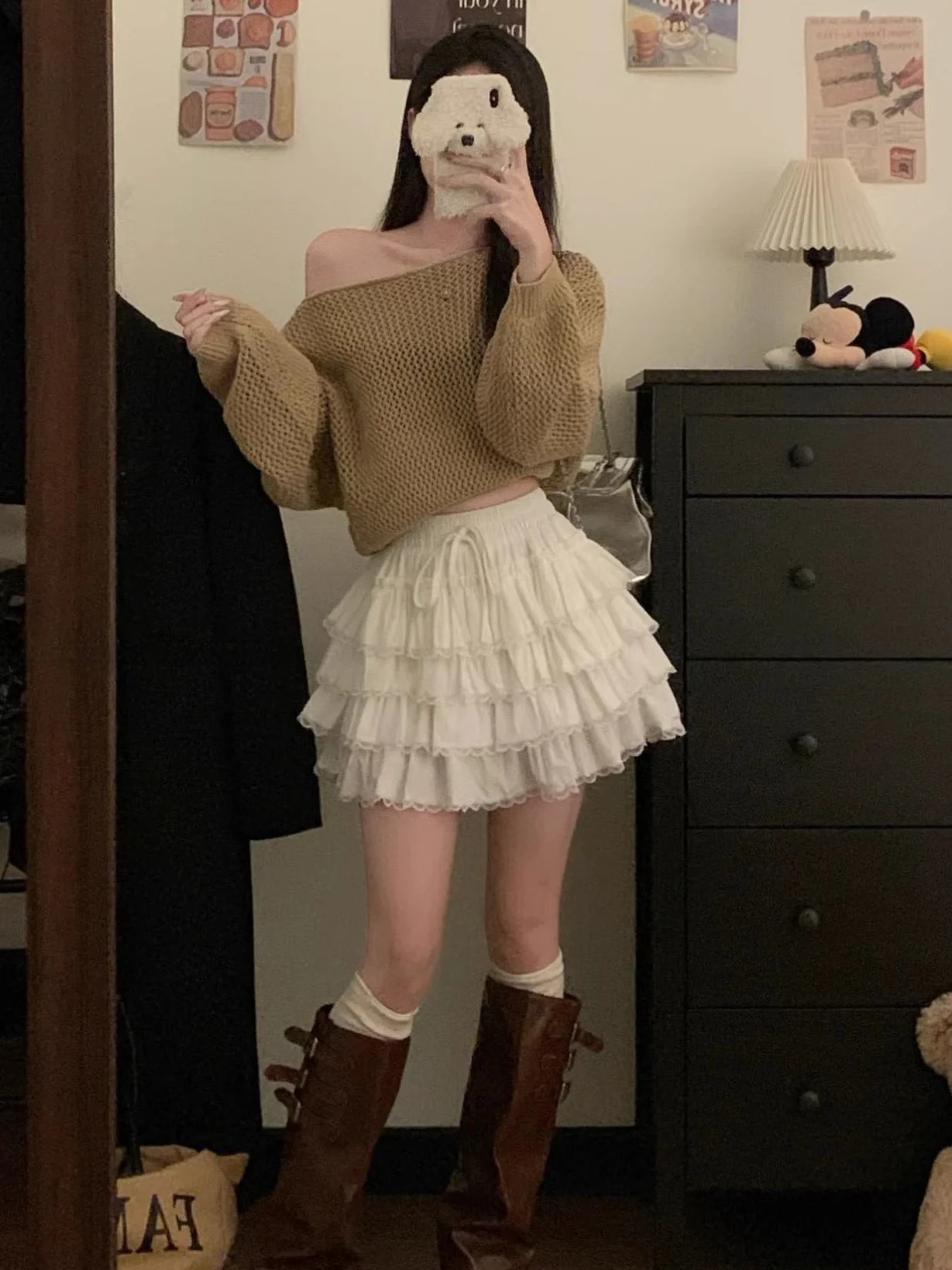 Koreanische Sle Süße Spitze Splice Gürtel frauen Rock Kuchen Rock Abnehmen Vielseitig Herbst 2025, Neue Ankunft