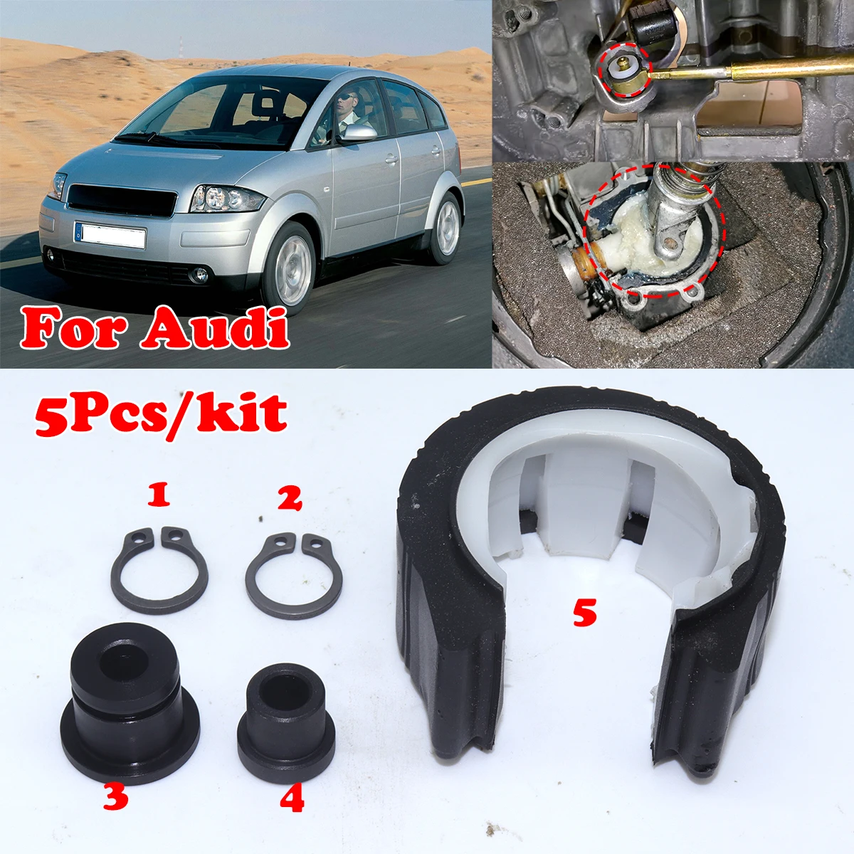 

5pcs Gear Cable Bushing MT Gearbox Bearing Shell Rebuild Kit Shifter Lever Linkage Pivot Bush For Audi A2 A3 TT 8J 2006-2014
