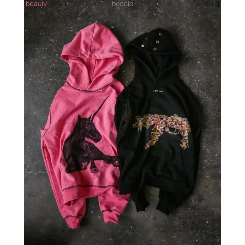 الرجعية المهر Y2K Harajuku نمط طباعة عادية فضفاض هوديي الرجال الشارع الأمريكي الهيب هوب موضة المتضخم البلوز النساء #2