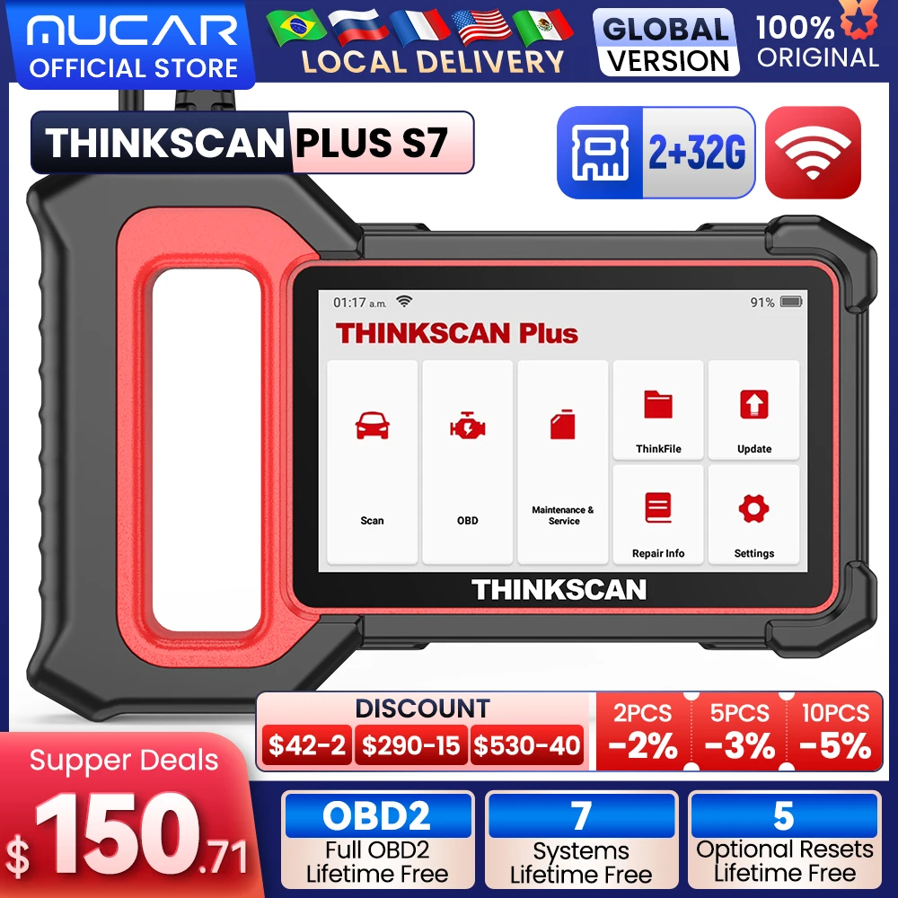 THINKSCAN PLUS S7 S6 S4 OBD2 Scanner ABS/SRS/TRANMISSION/ENGINE Code Scanner Live Data Diagnostic Tool Multi Services Scan Tool