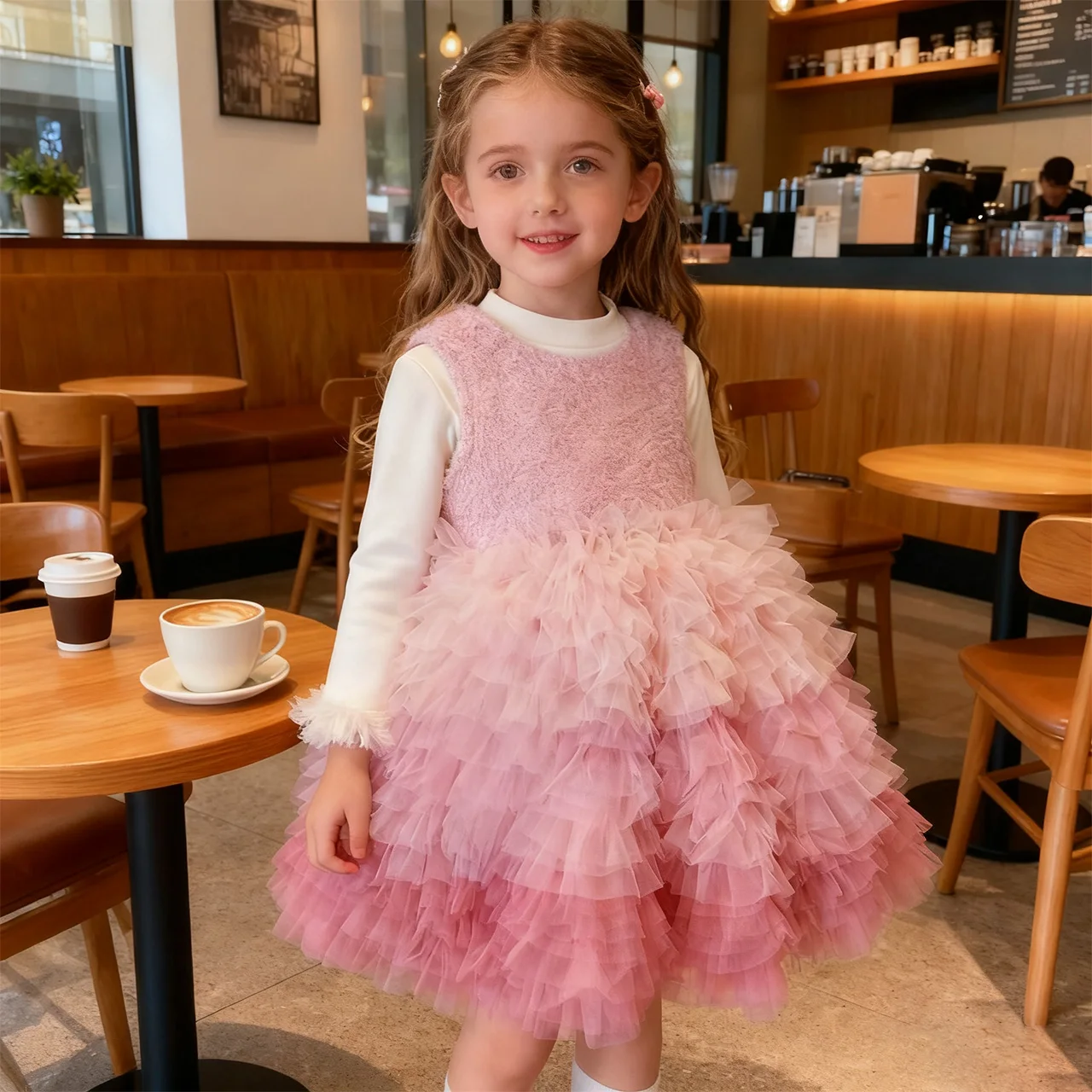 

Autumn winter Dress Sweet Girl Vest Dress and top Two-piece Set Children's Tutu cake dress formal dress for baby girl's birthday