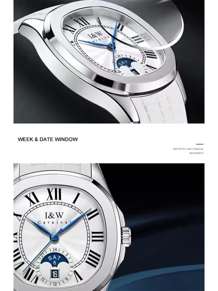 IW كرنفال الحركة التلقائية ساعات المعصم الميكانيكية الياقوت مرآة العلامة التجارية الشهيرة اكسسوارات للرجال ساعة مقاومة للماء الذكور