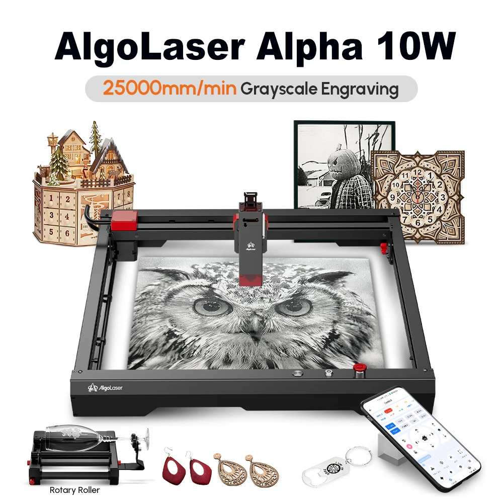 AlgoLaser-Cortador a laser de mesa CNC, gravador com rolo rotativo, telefone 40x40cm e WF, metal, madeira, corte, máquina de gravação, 90W