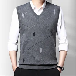 Camisola sem mangas com decote em v casual masculina, regata Jacquard sólida, patchwork vintage, rosca, moda coreana, colete quente, top primavera, novo