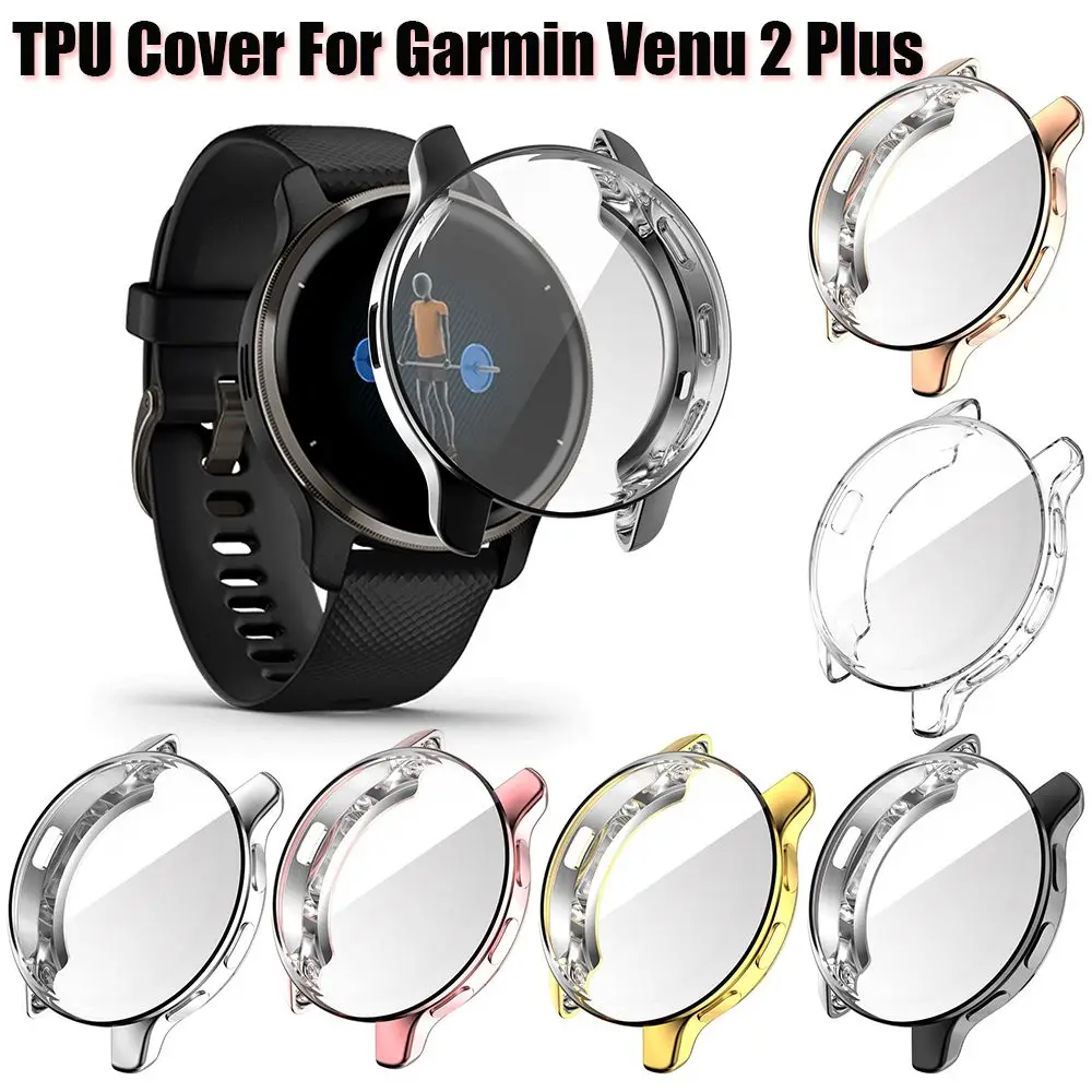 غطاء حماية ناعم للساعة الذكية مصنوع من مادة TPU وواقي شاشة واقٍ لهاتف Garmin Venu 2 Plus