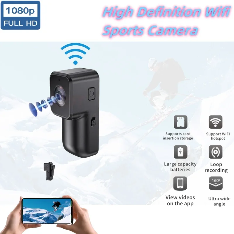 

1080P HD Mini Wifi Sports Camera 160 Wide Angle Outdoor Recorder Wireless Real Time Viewing Portable Back Clip Action Camcorders