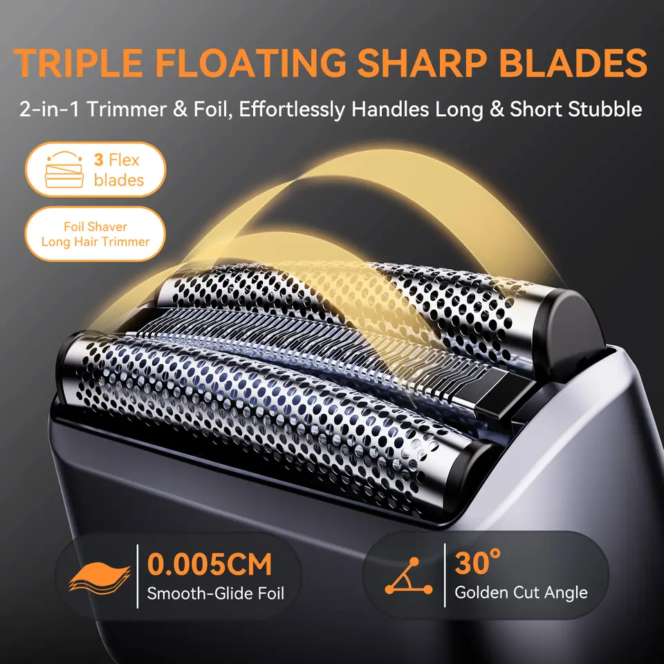 ماكينة حلاقة كهربائية MAXGROOM 3 بشفرة عائمة، مقاومة للماء IPX7، للاستخدام الجاف والرطب، بشاشة LED، ماكينة حلاقة لحية قابلة للشحن للسفر للرجال - 3